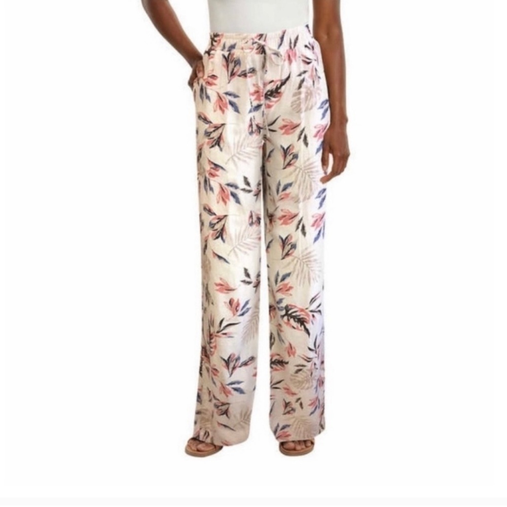 Briggs Tropical Floral Print Linen Blend Wide Leg Pants